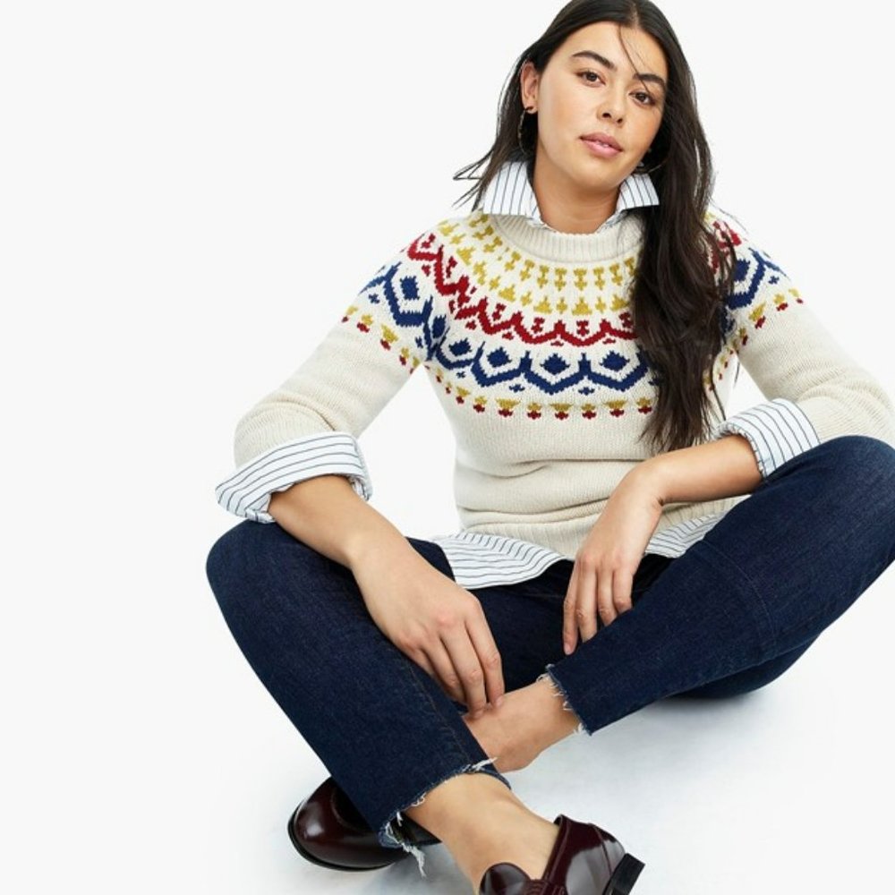 J Crew Fair Isle Ivan Natural Multi Wool Sweater - XS
